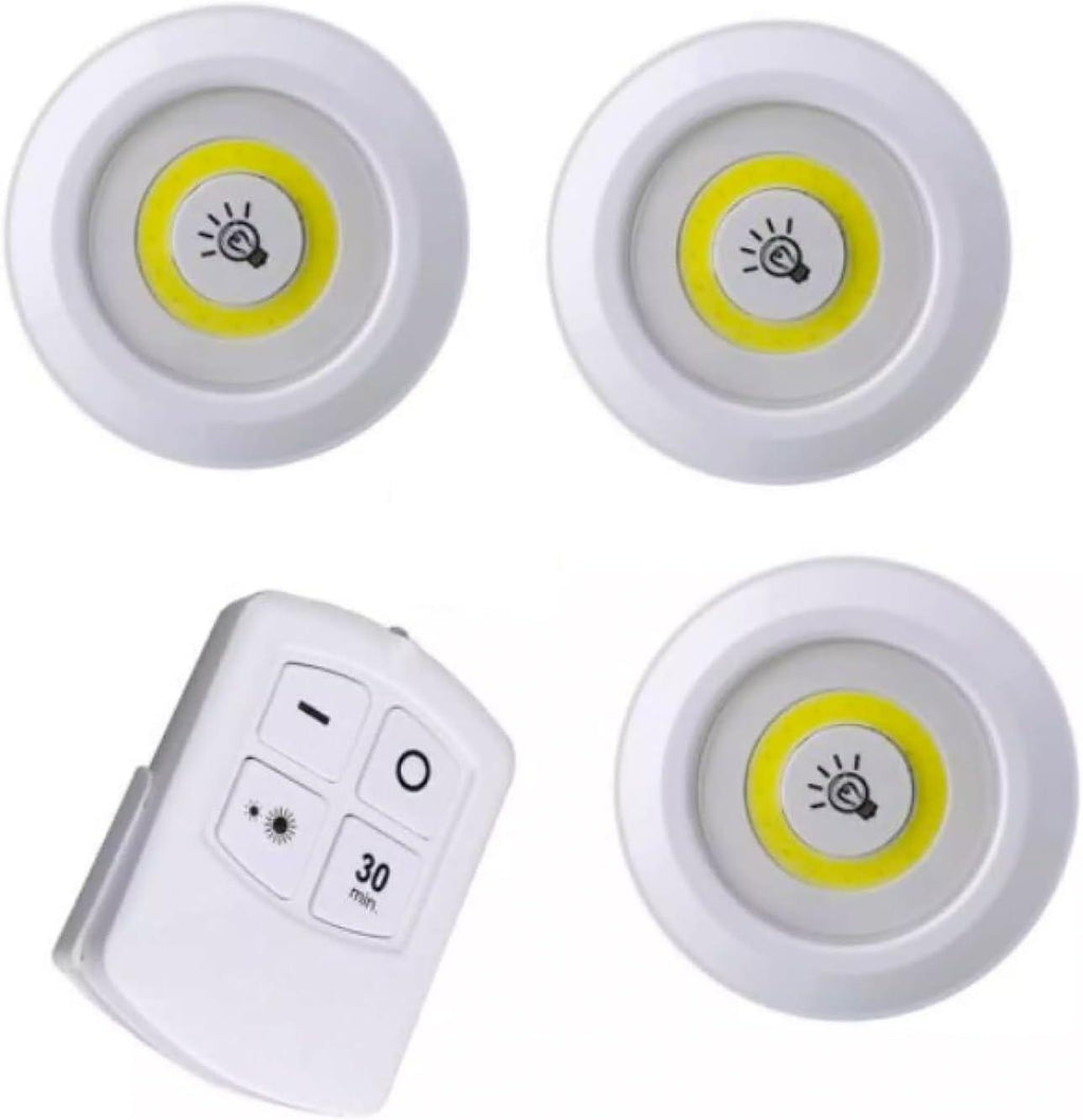 Pack of 3 LED Remote Control Tap Lights | Self-Adhesive Cabinet, Wardrobe & Kitchen Lights