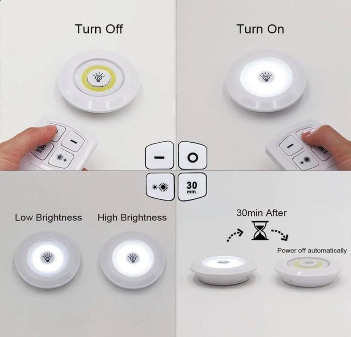 Pack of 3 LED Remote Control Tap Lights | Self-Adhesive Cabinet, Wardrobe & Kitchen Lights
