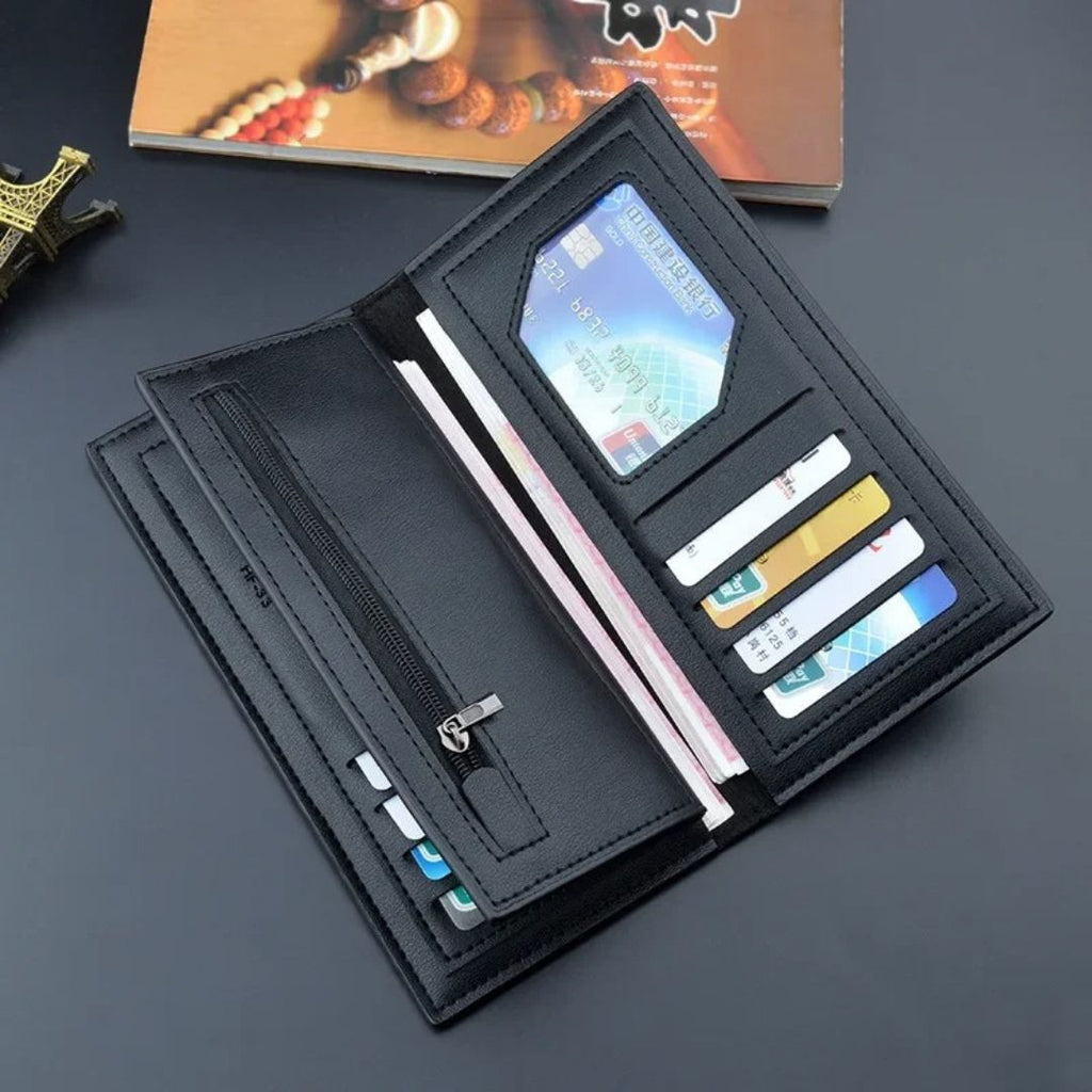 LB-516 – Premium Long Trifold Wallet | Modern Unisex Card Holder - Black