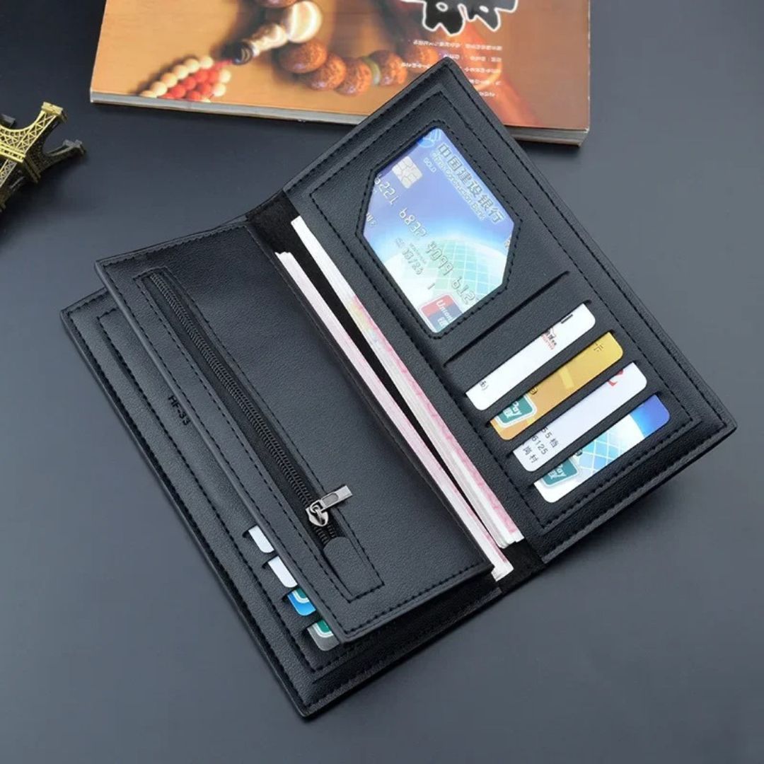 LB-516 – Premium Long Trifold Wallet | Modern Unisex Card Holder - Black