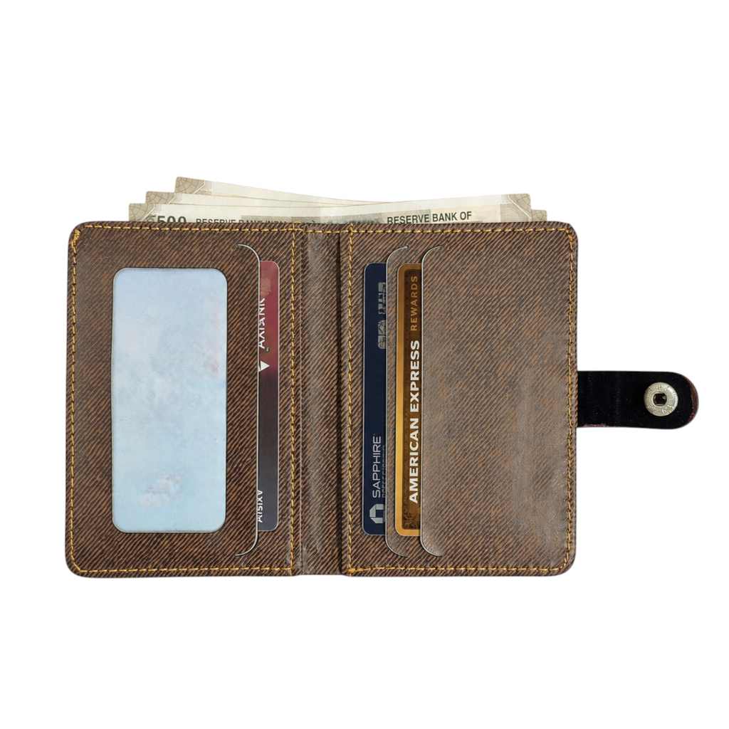 WAGLOK Slim Tuck Lock Wallet with ID Window & Cash Pocket - Brown