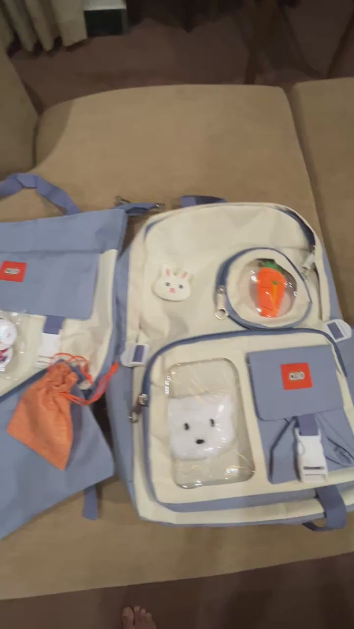 5 Set Backpack For Teenager Girl Waterproof High Capacity School Bags Female Student Cute BookBags